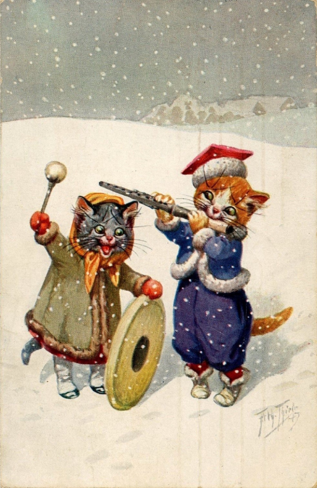 Christmas Music Cats in The Snow Artist Arthur Thiele Year ca 1908