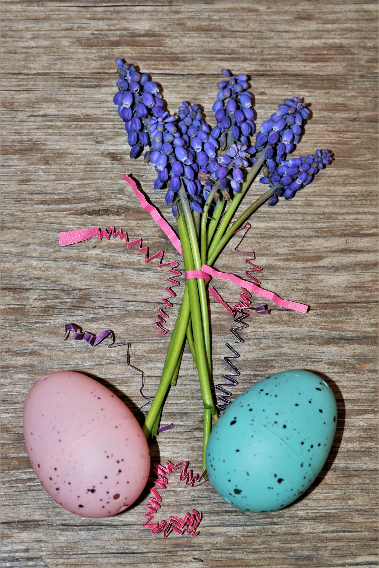 Easter Eggs And Muscari On Wood 2