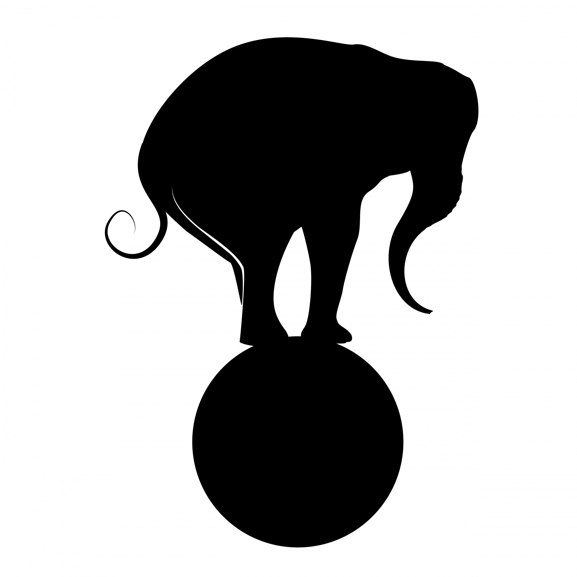 Black silhouette of circus elephant balancing on ball clipart