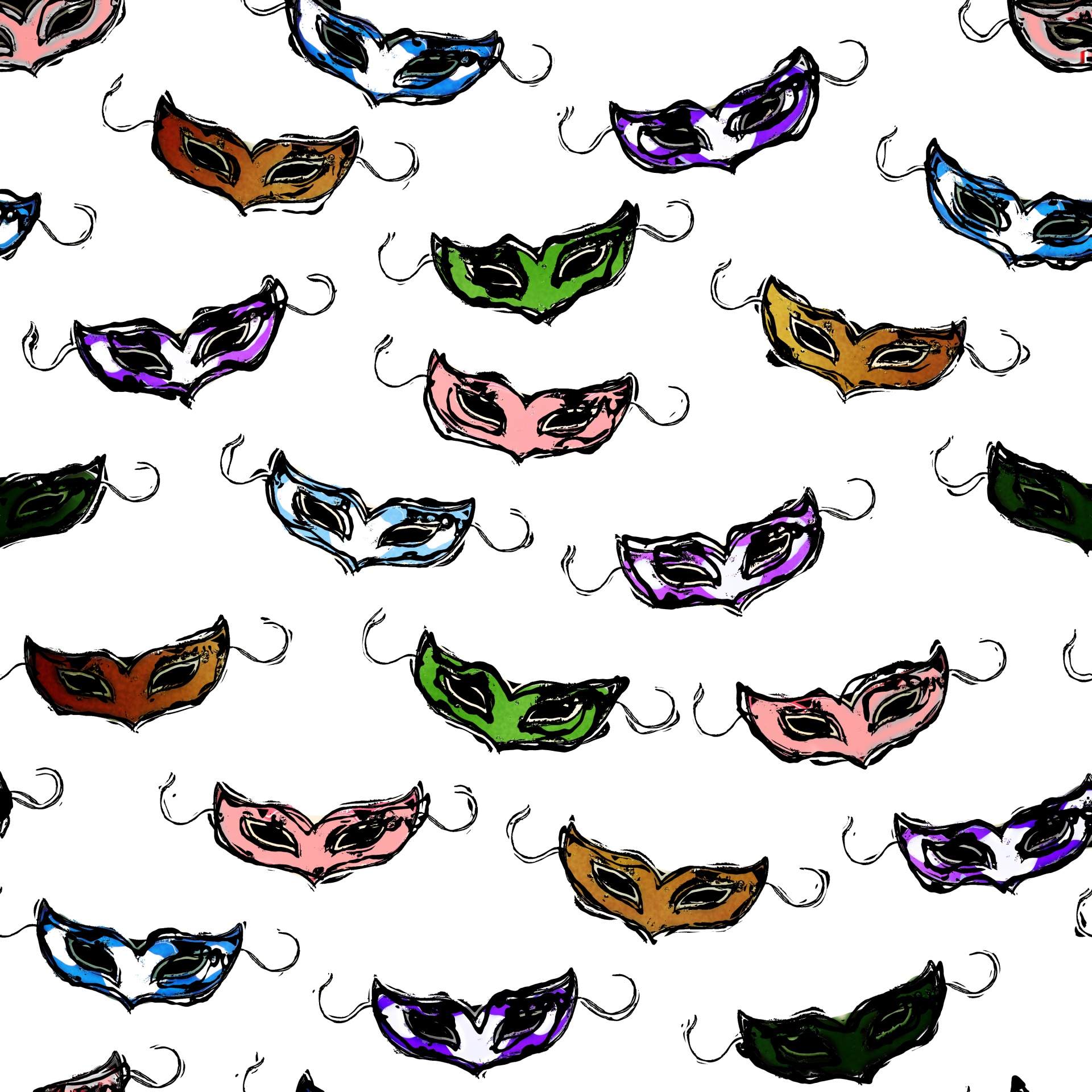 Mardi Gras Background of different colored eye masks