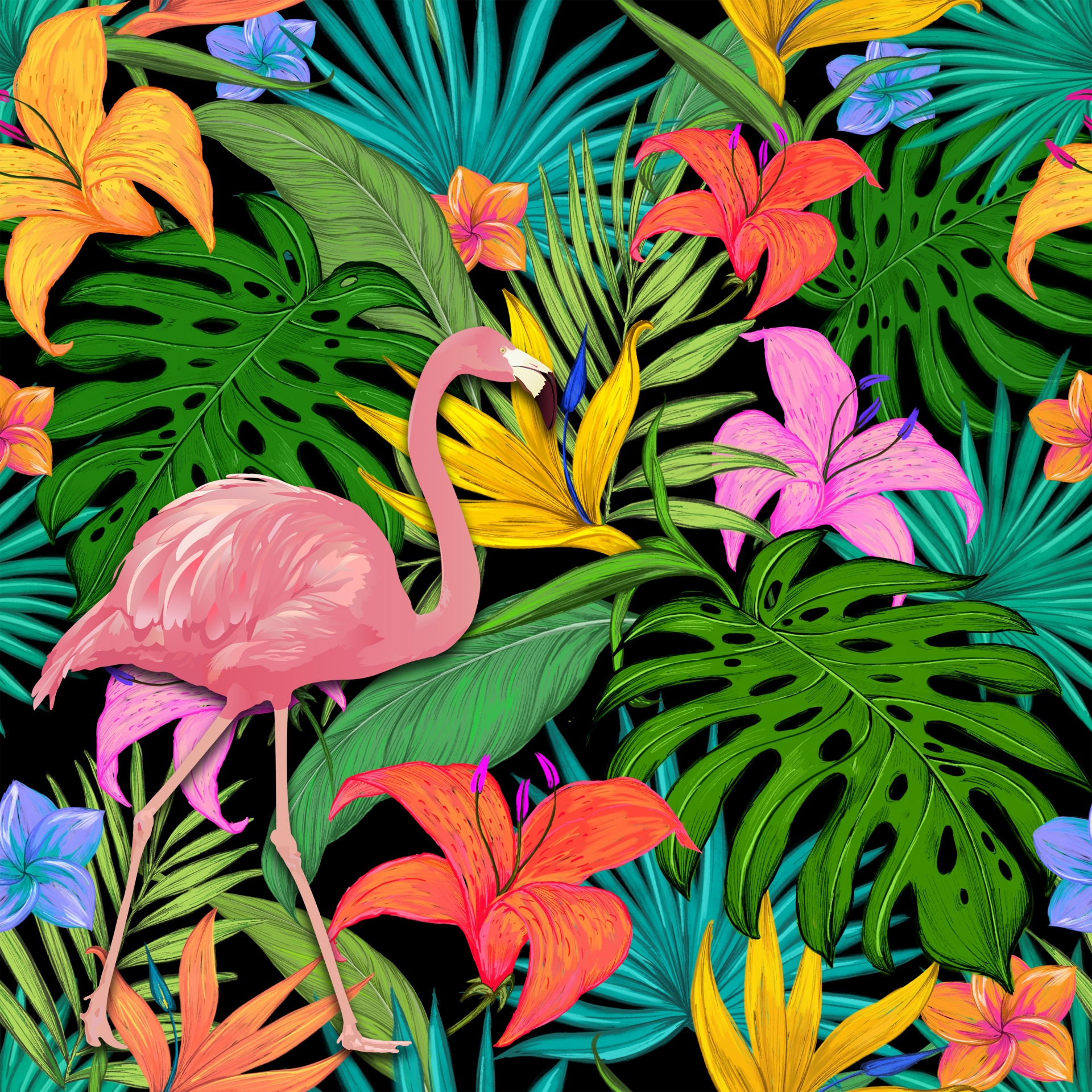 Flamingo Tropical Leaves Background