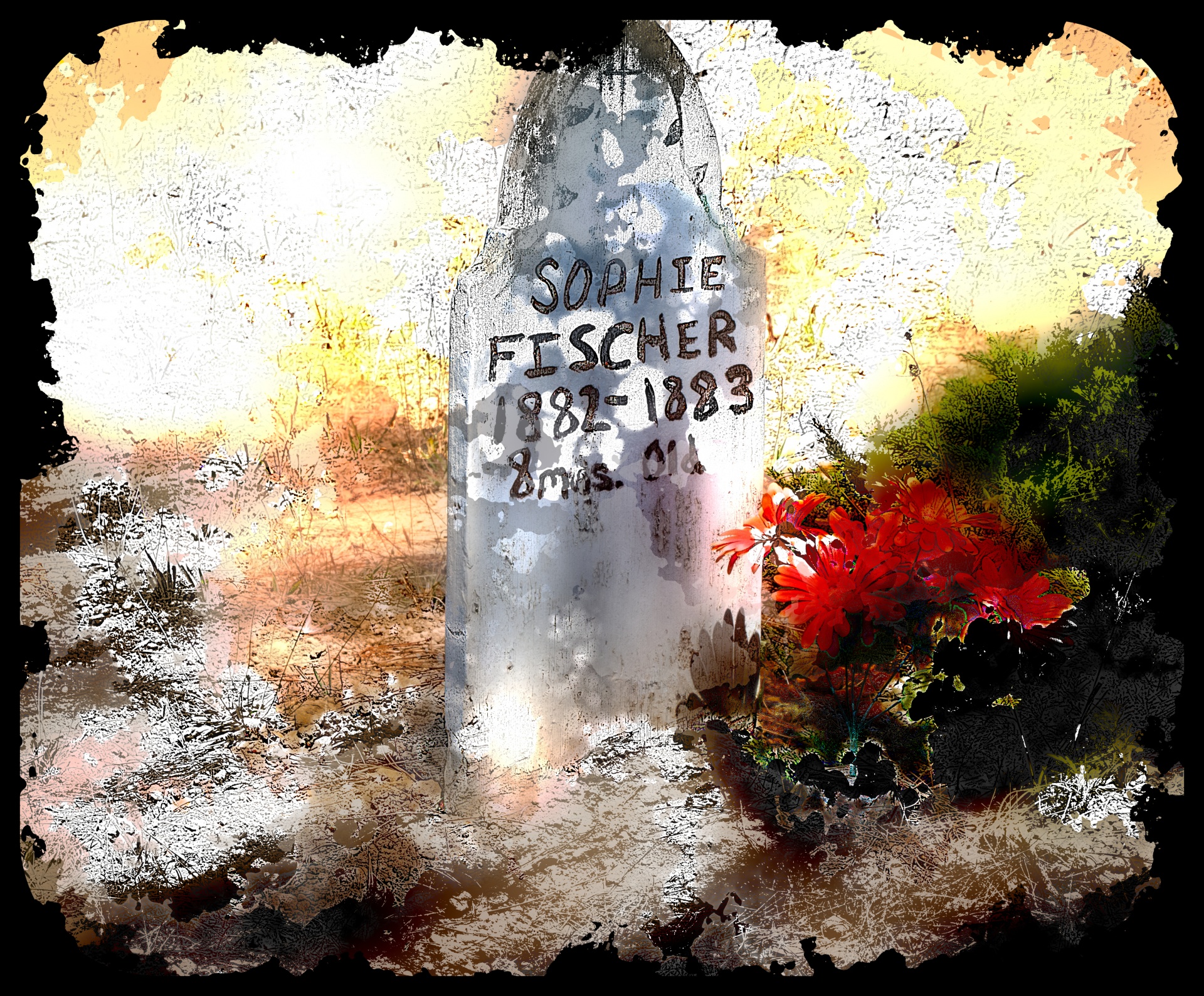 watercolor wash of a tombstone for an 8 month old child that died in the 1800's