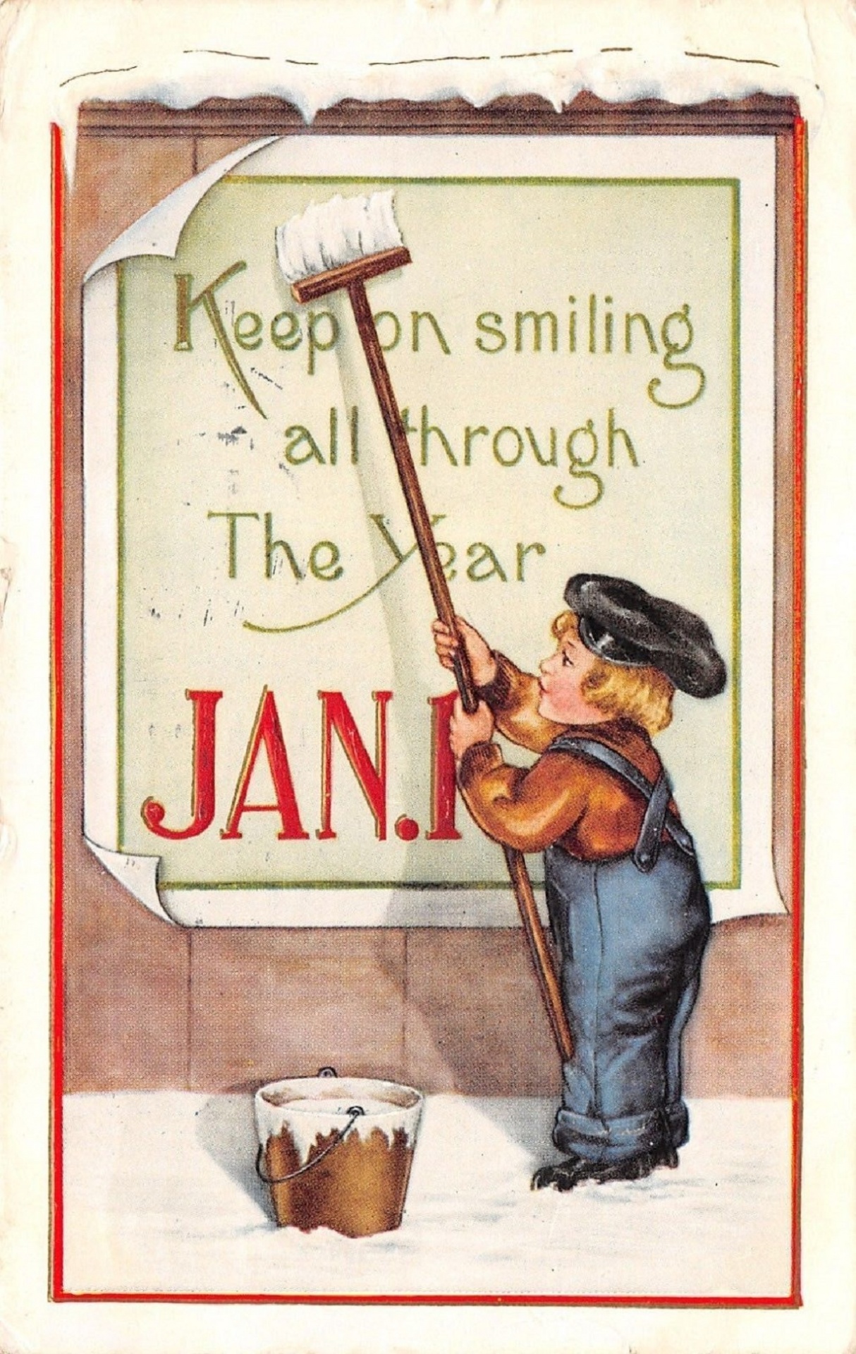 Jan 1 Happy New Year Keep on Smiling Thru All Year Artist Unknownk Year Ca 1914 Public Domain