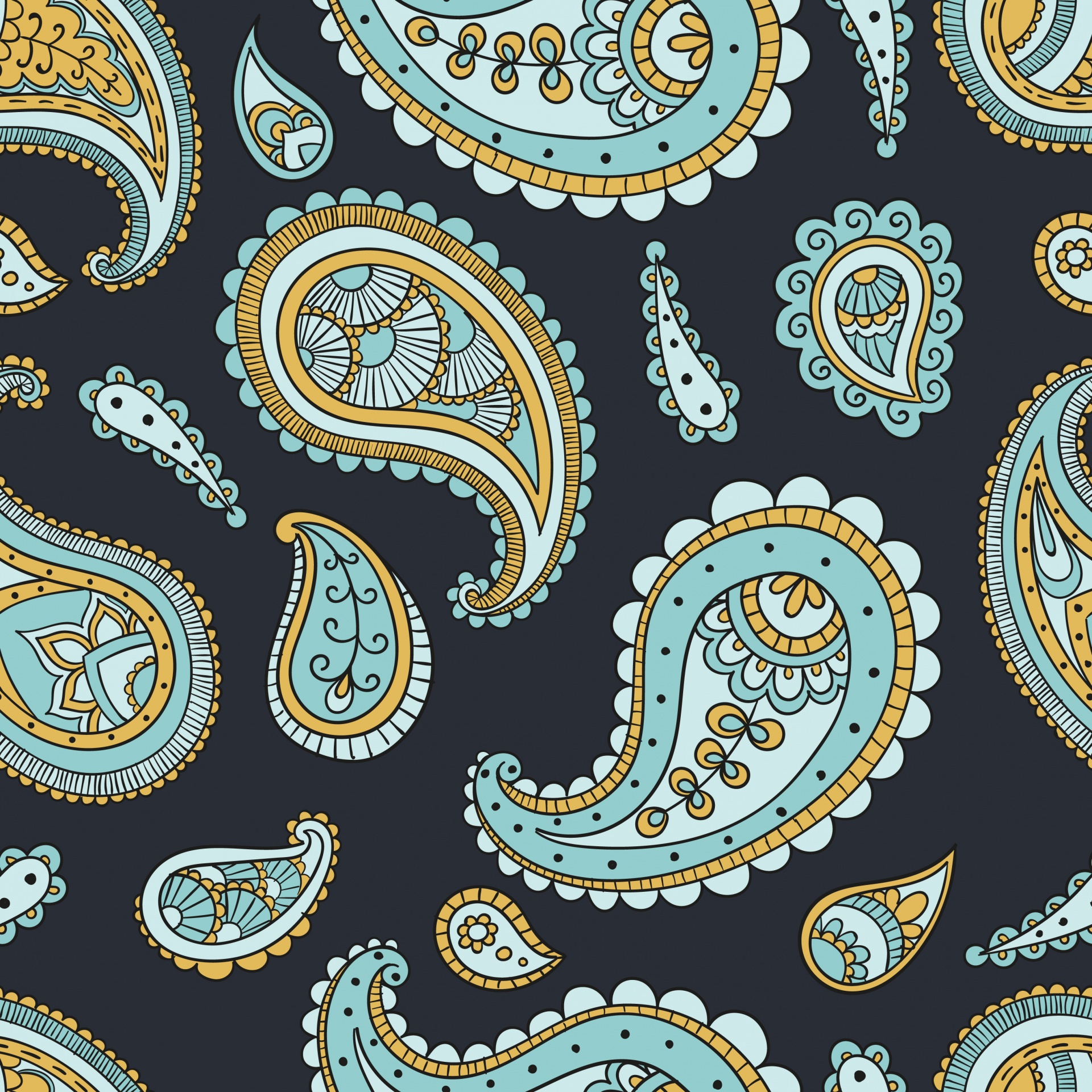 Blue and gold paisley pattern background wallpaper seamless