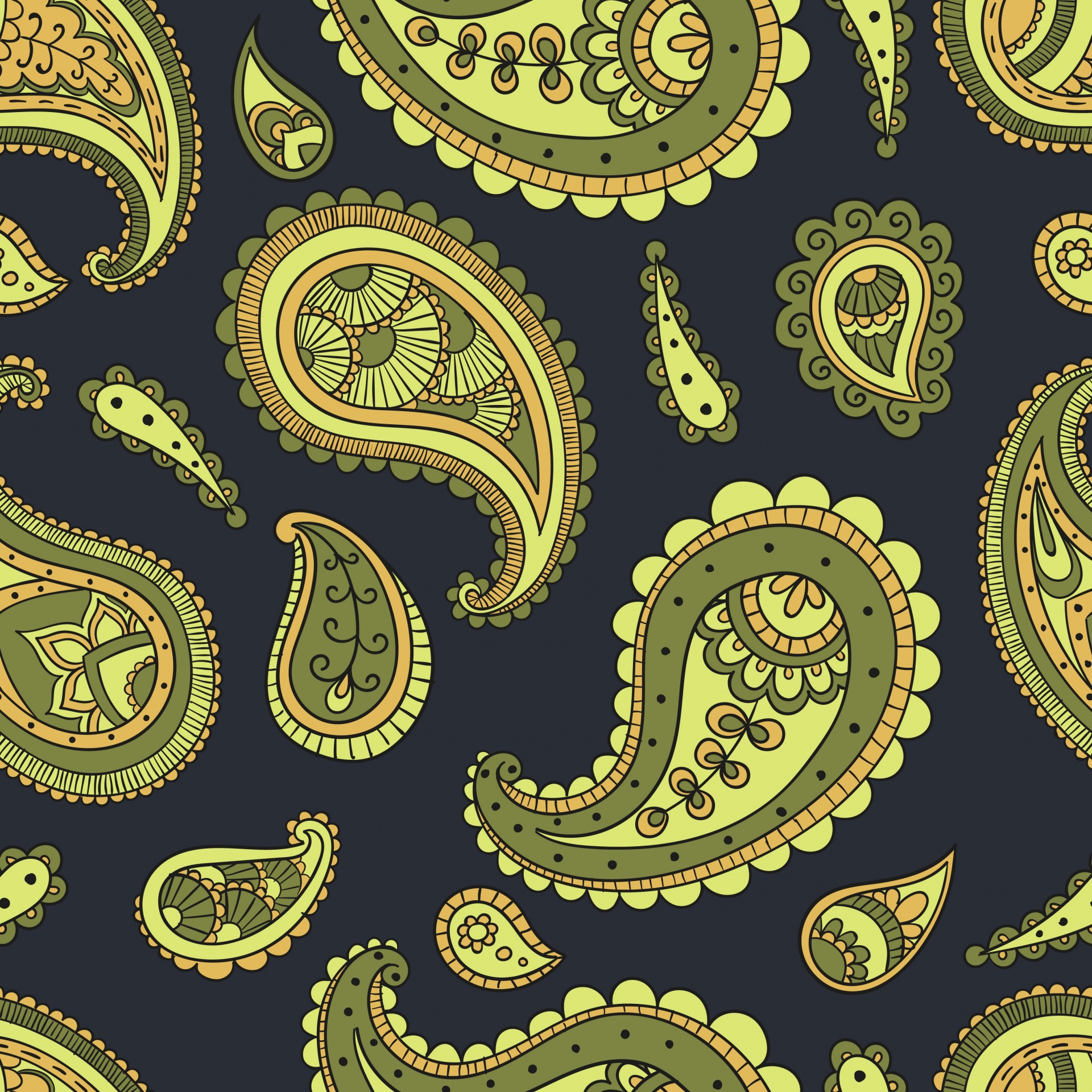 Green blue and gold paisley pattern background wallpaper seamless