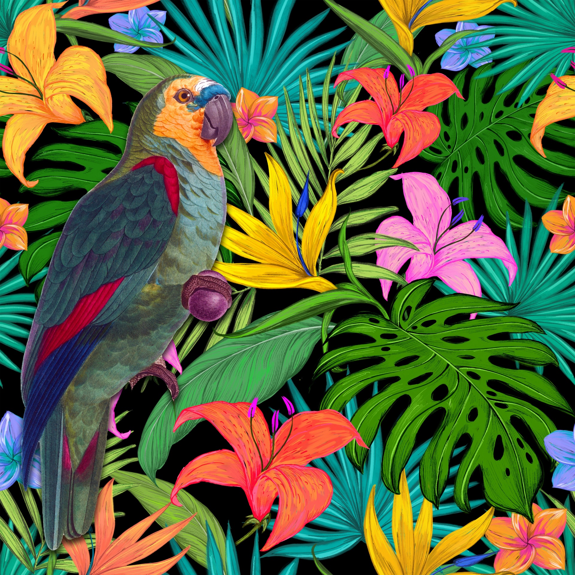 Parrot Tropical Leaves Background