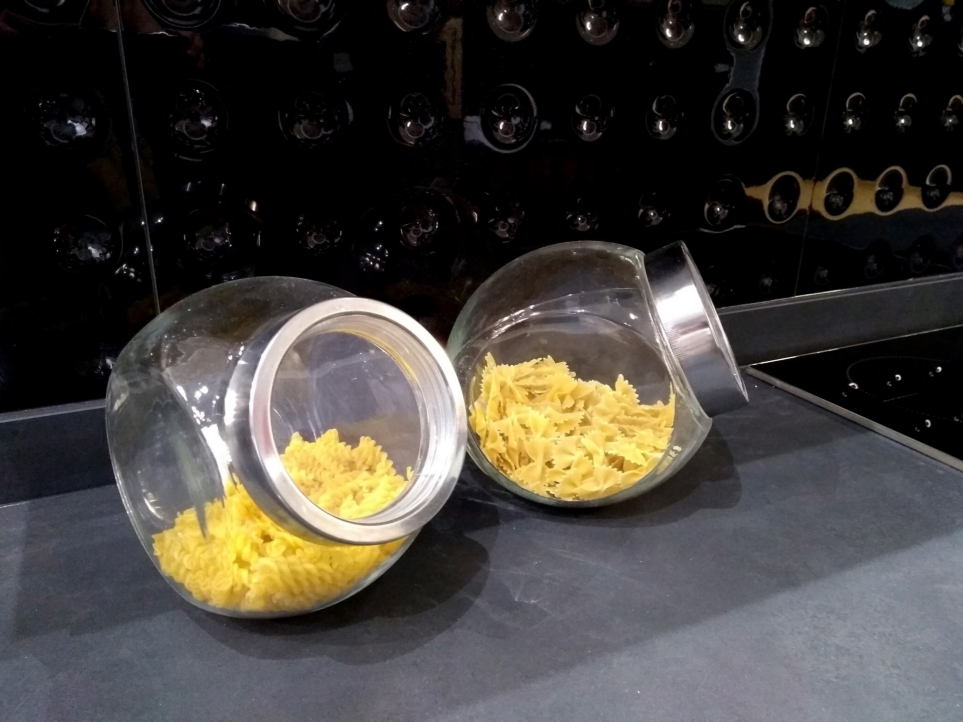 Pasta In Large Round Glass Jars