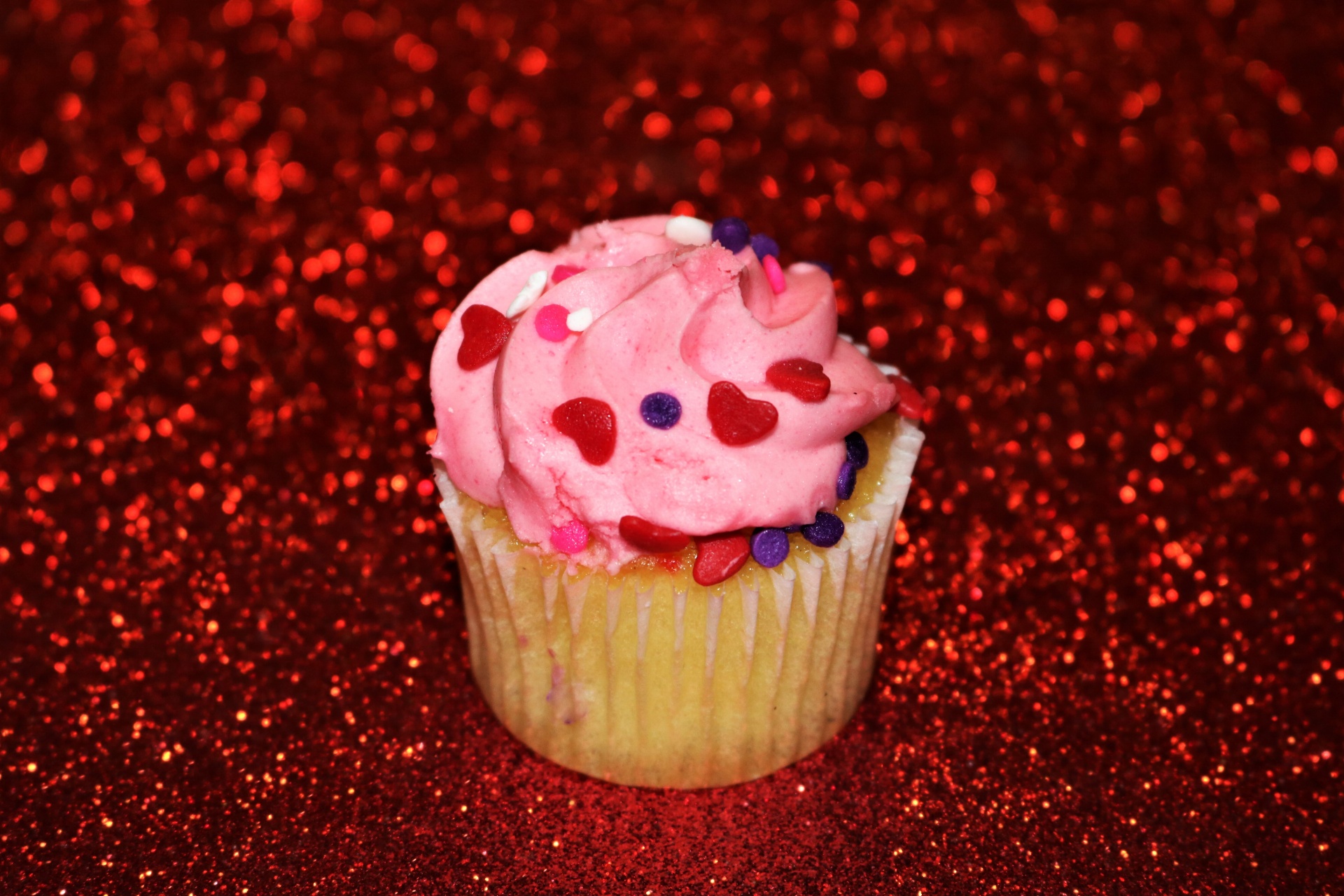 Pink Cupcake On Red Glitter