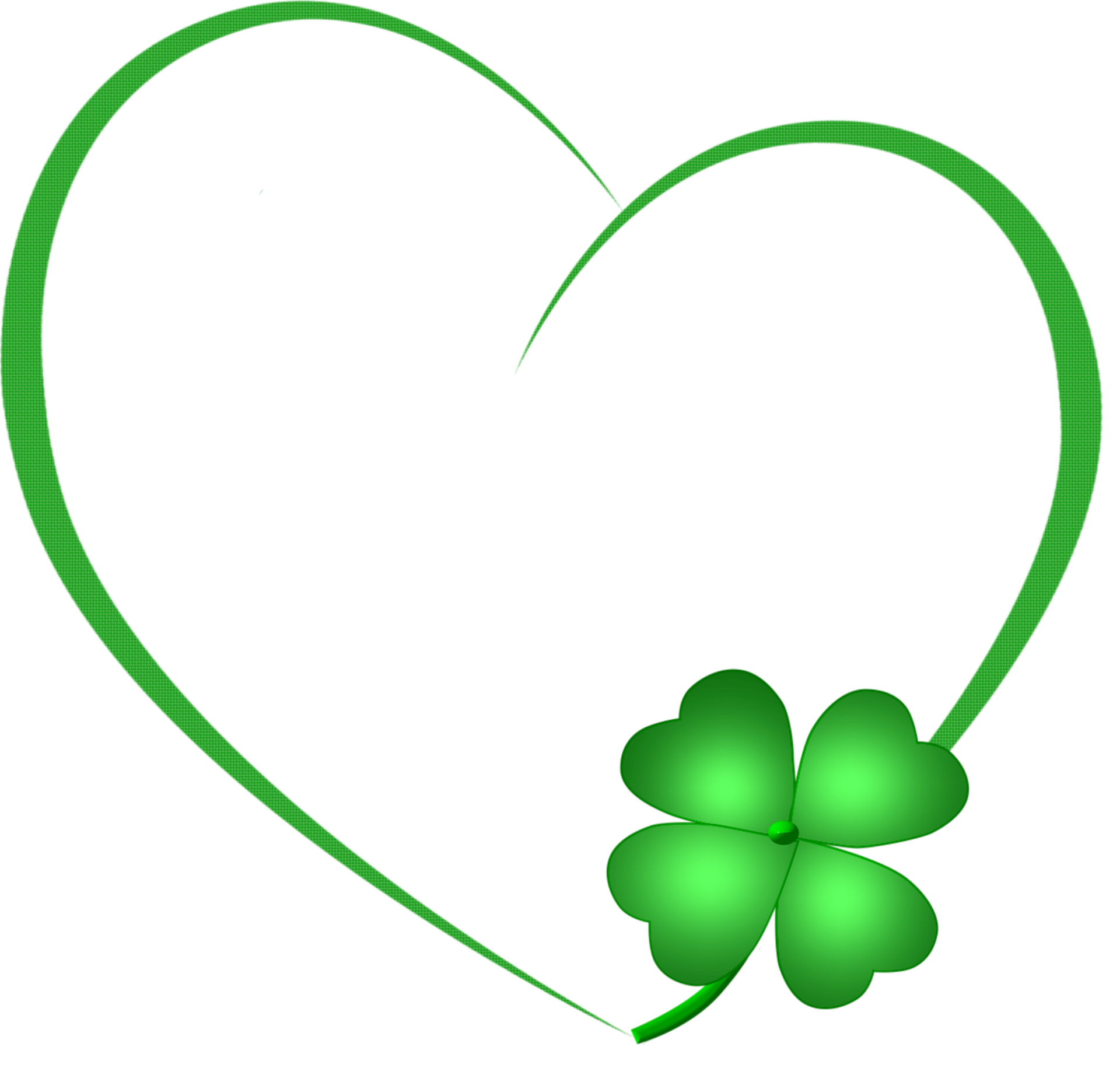 Decorative element representing a heart and a green clover on a transparent background