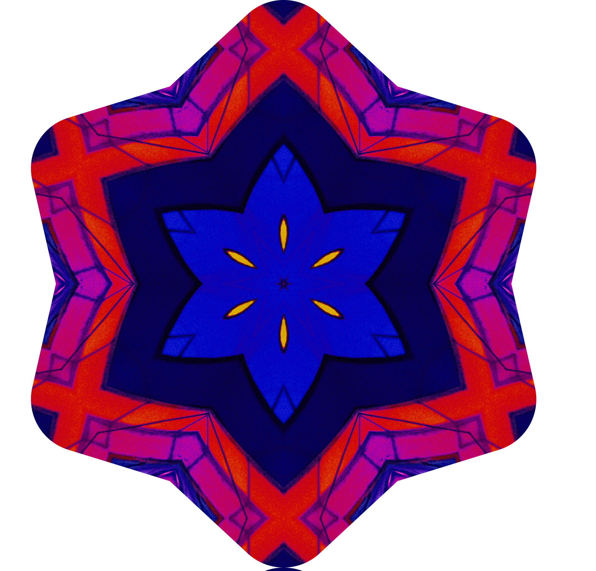 star-shaped mandala with a blue star in its center on a transparent background
