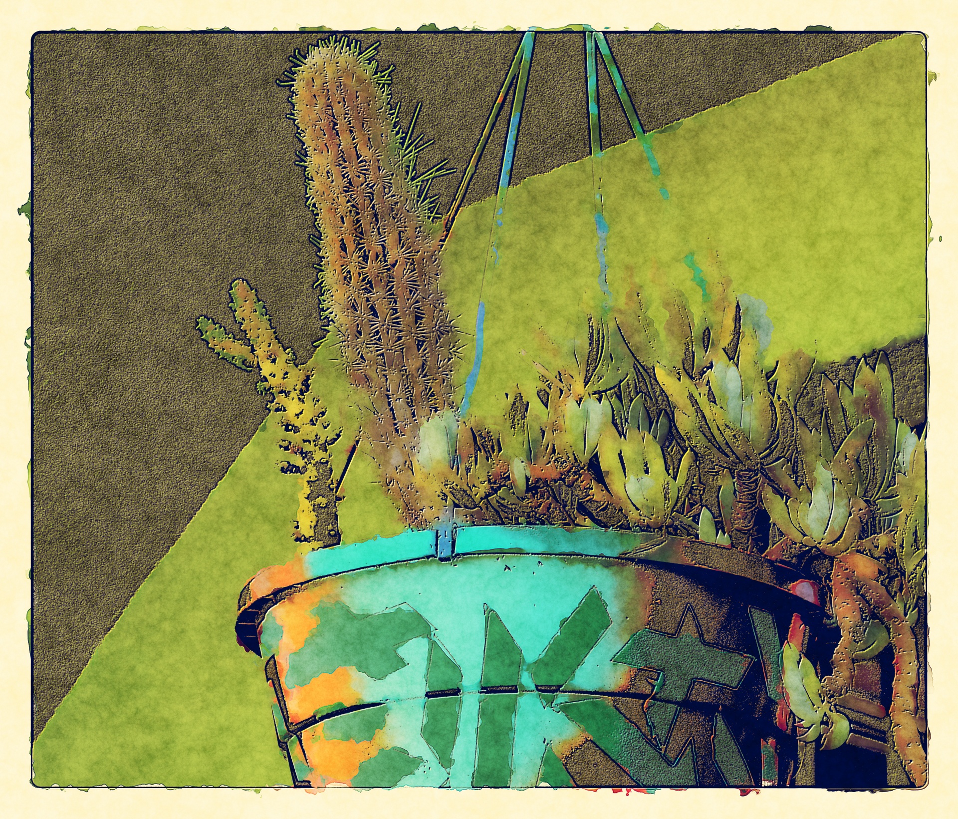artistic rendering of a desert style hanging planter