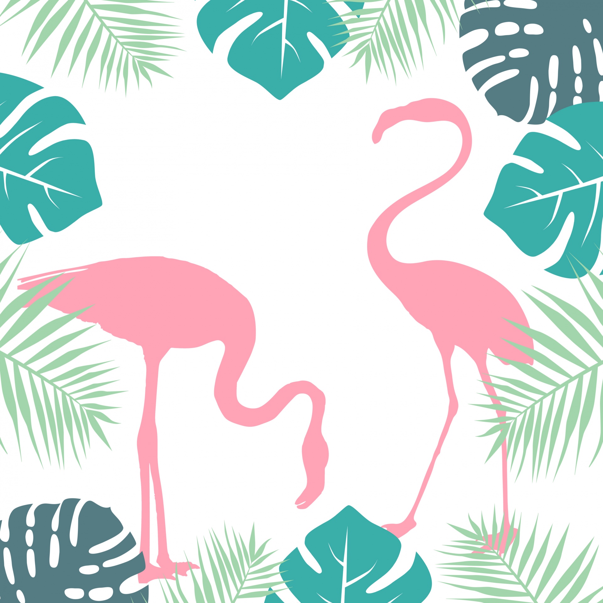 Tropical Leaves Flamingo Background
