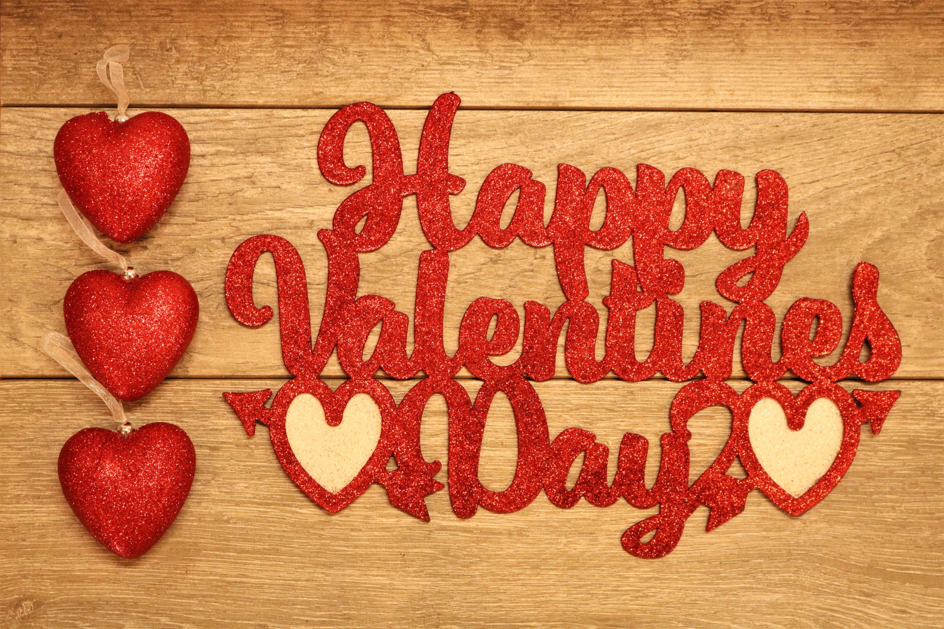 Valentine's Day Red Glitter On Wood