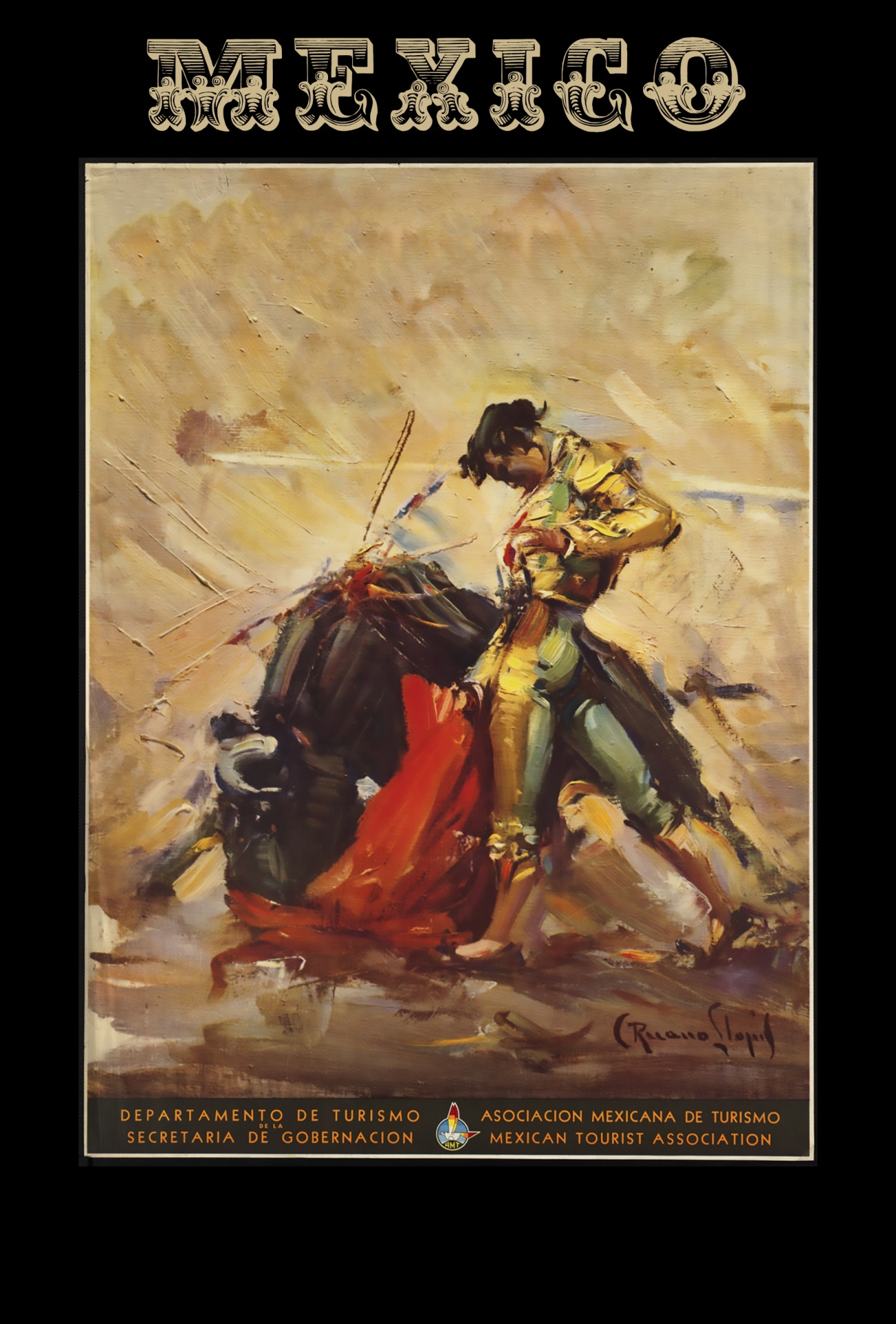 Travel Poster for Mexico showing the bull fight