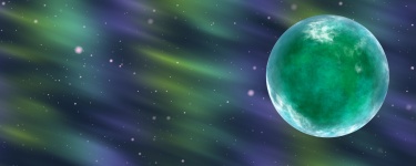 Green Planet In Blue Nebulae