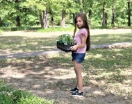 Young Girl Carrying Vegetable Plant