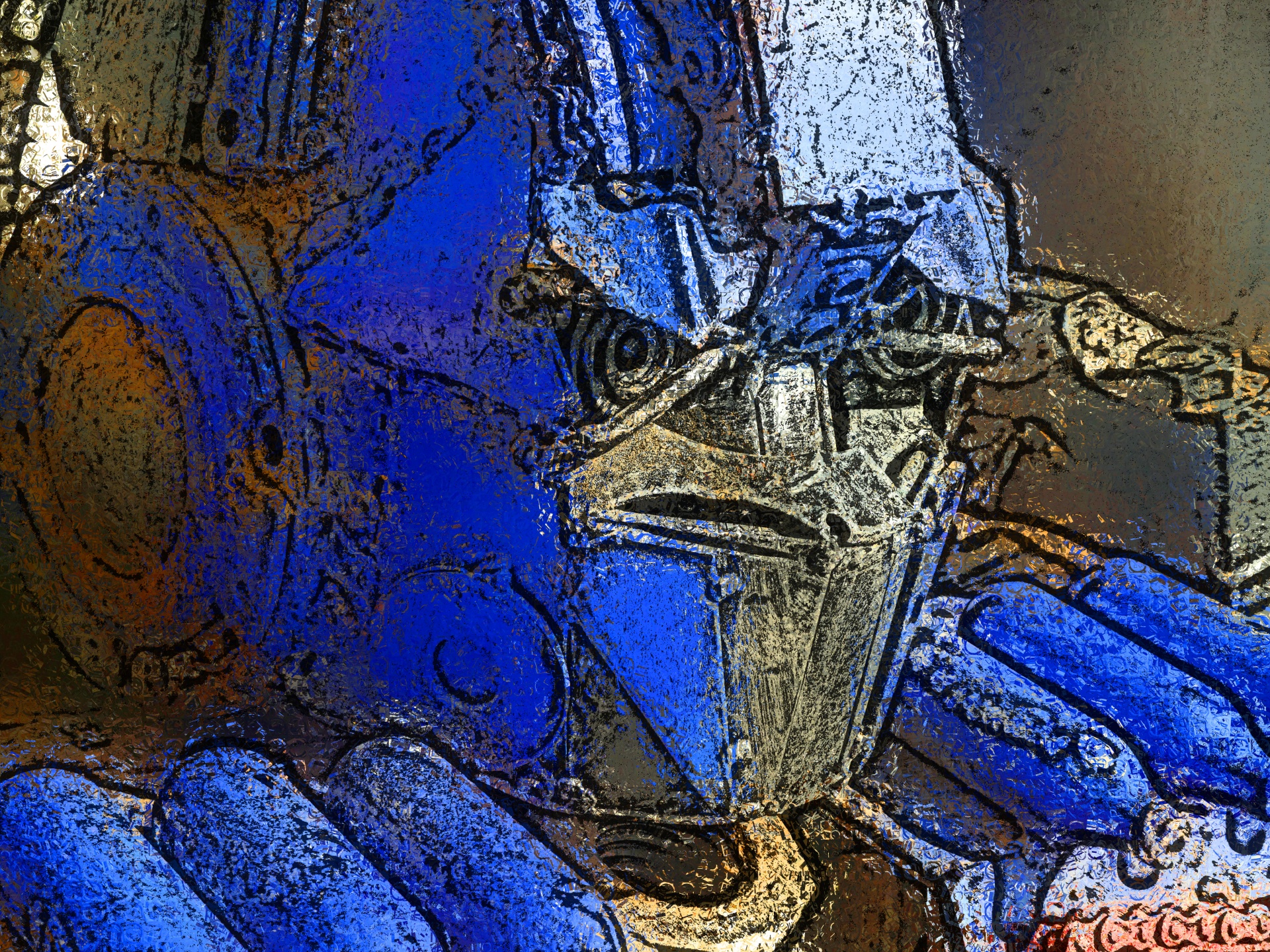 artistic rendering of a metal robot artifact