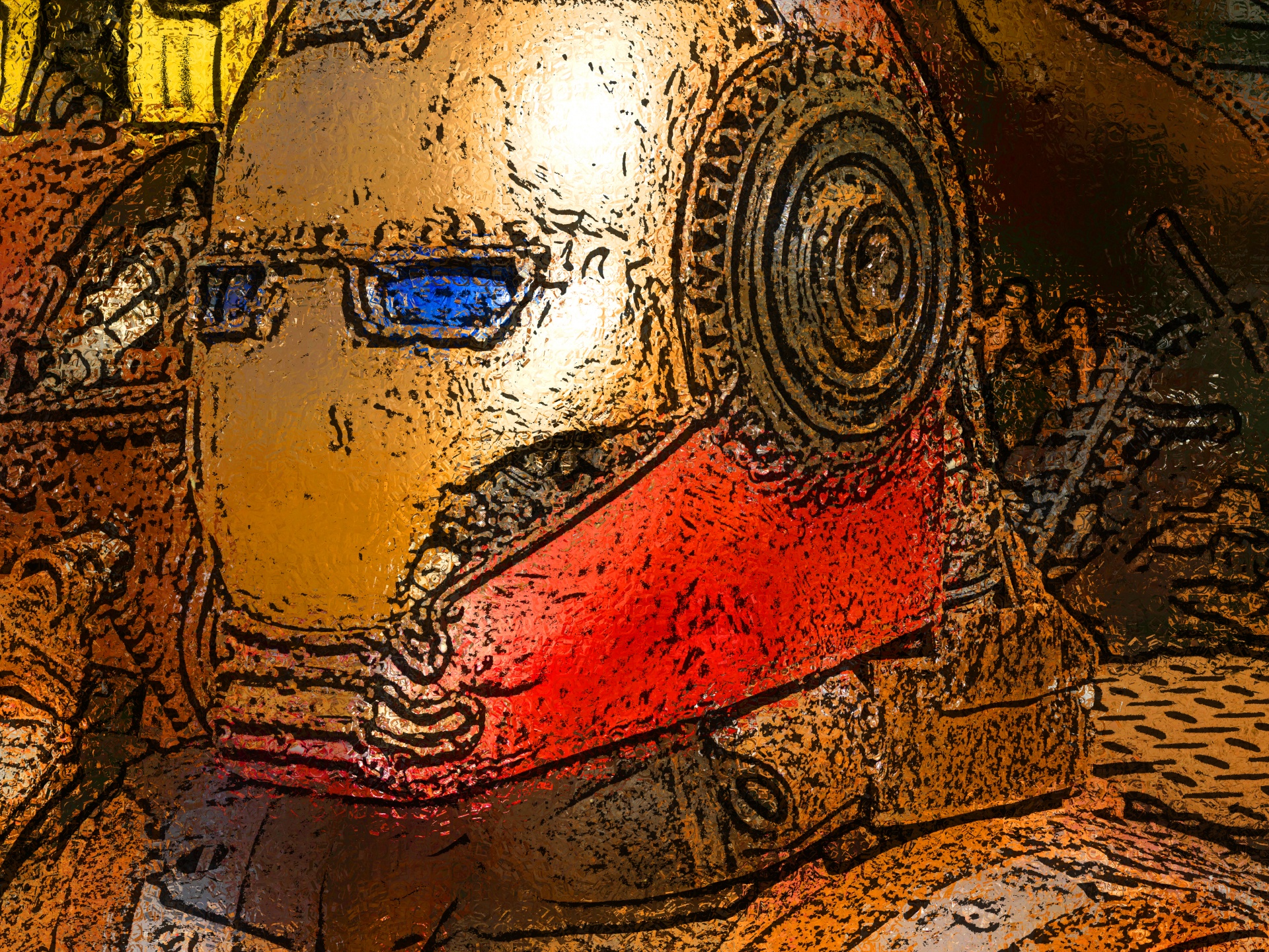 artistic rendering of a metal robot artifact