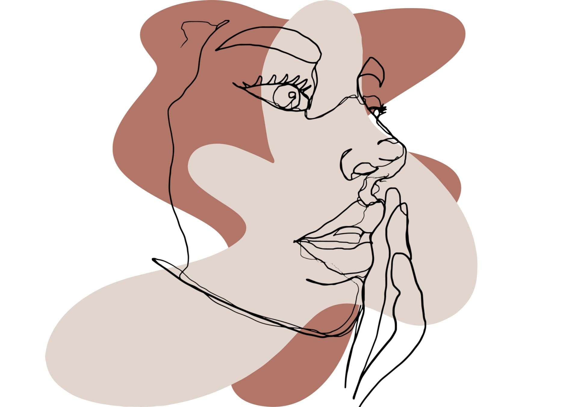 minimal modern art line drawing of a woman touching her face