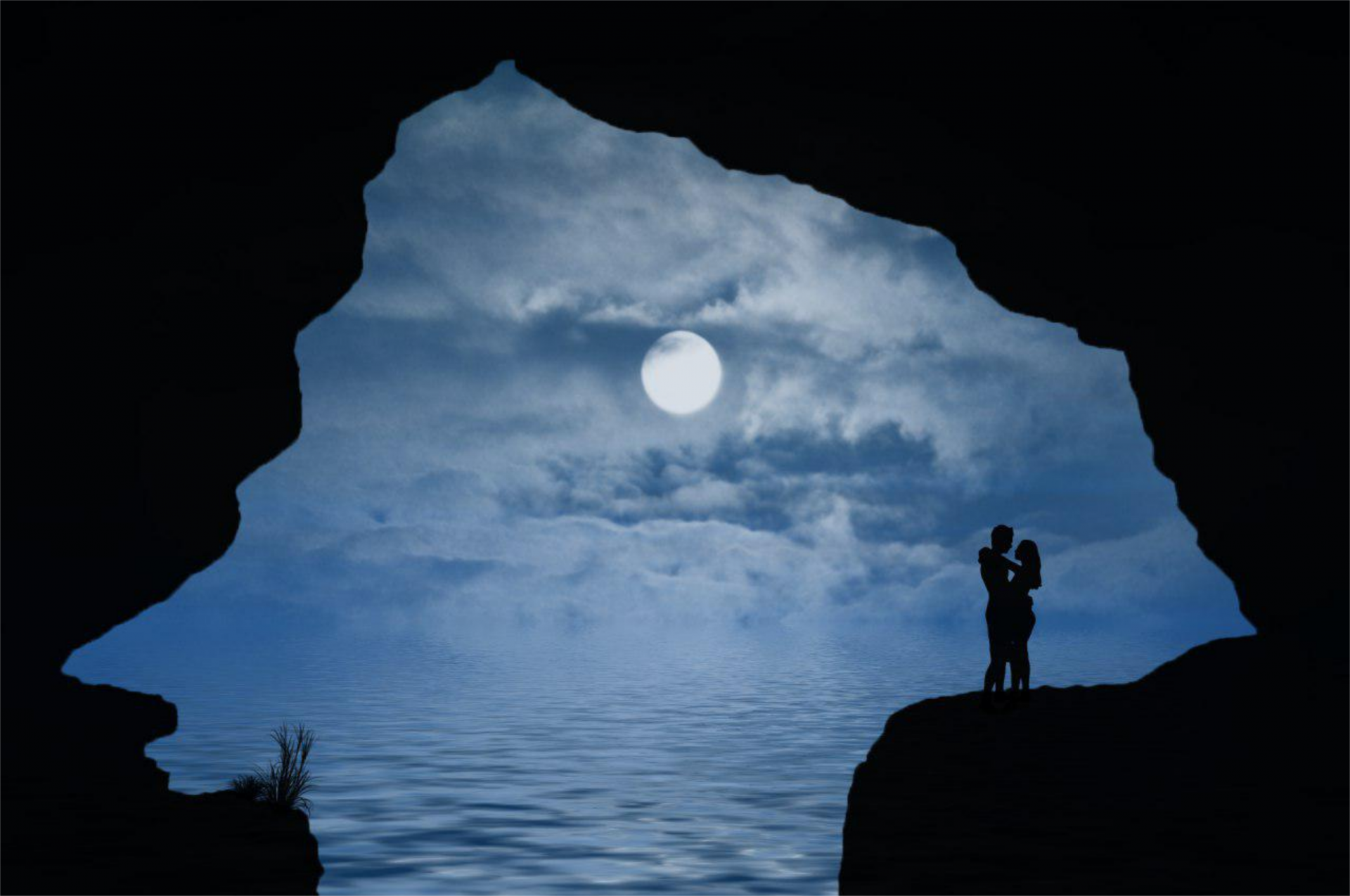Silhouette Couple In Cave