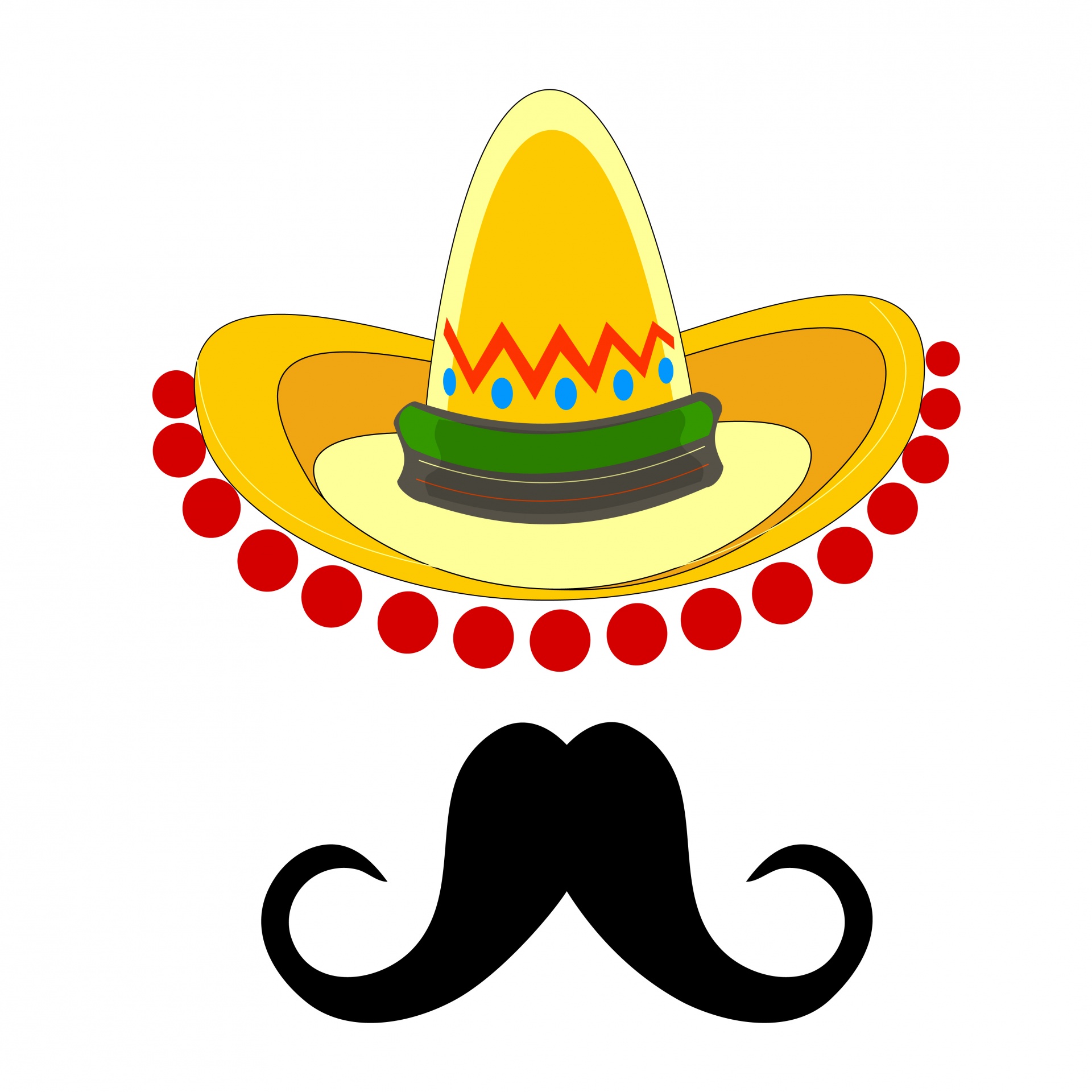 Colorful mexican sombrero hat and mustache set for cinco-de-mayo day clipart on white background