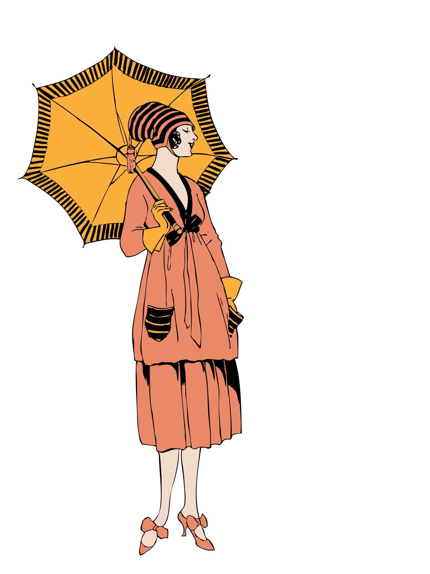 Woman Umbrella Vintage Illustration