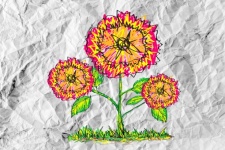 Flowers Design On Crumpled Paper