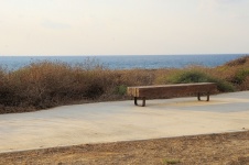 Wooden Bench With Sea Sunset View