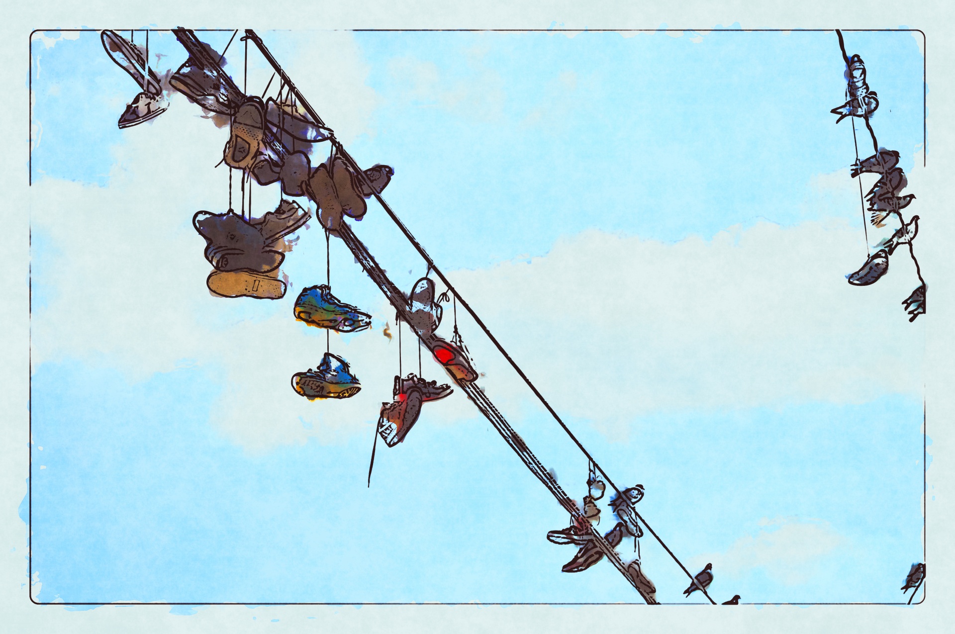 Sneakers Hanging On Telephone Wires