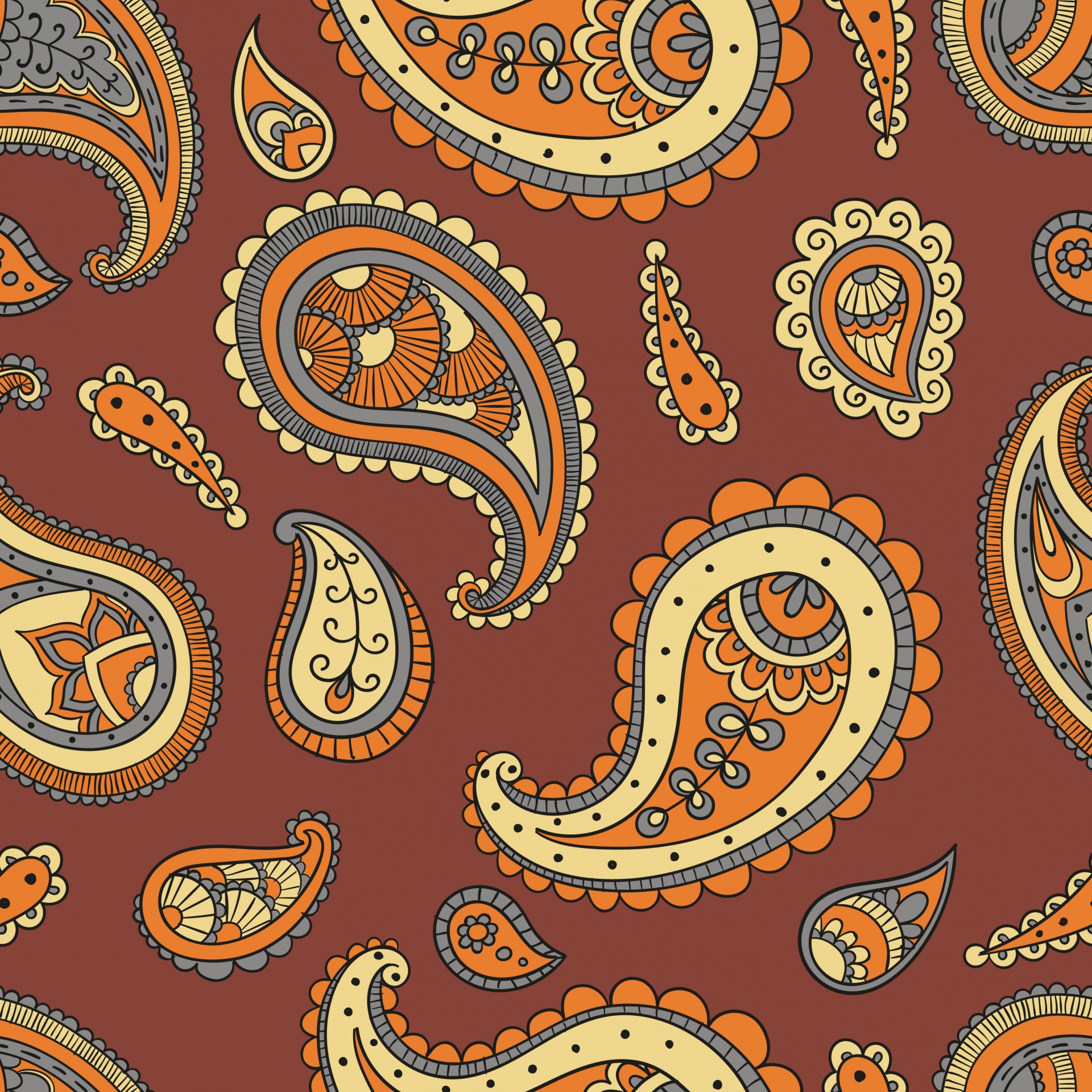 paisley pattern background wallpaper seamless design in orange, blue, cream