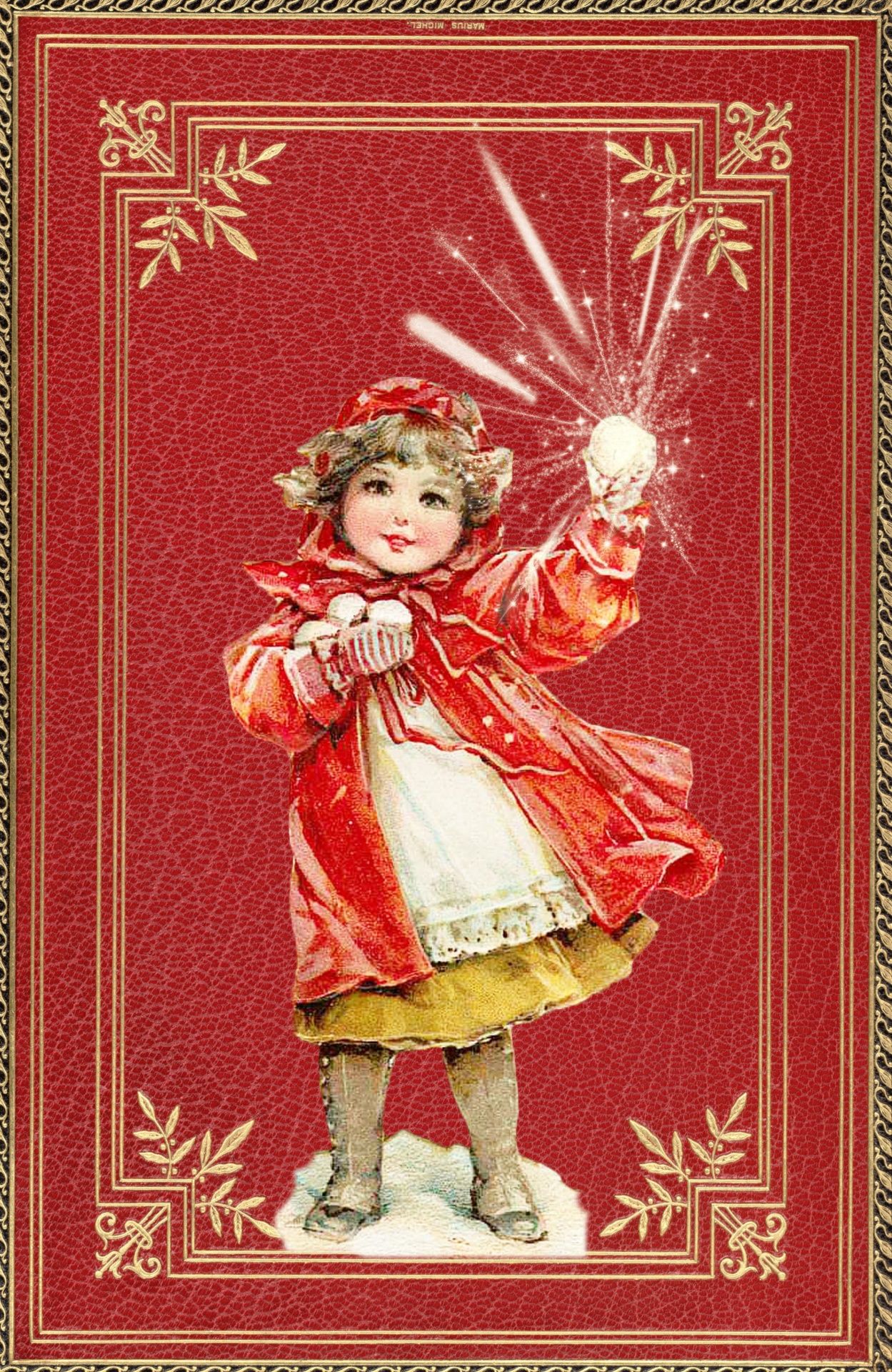 vintage illustration of a little girl with an arm full of snowballs