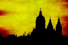 Church Silhouette Sunset Painting