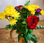 Red Rose And Yellow Mums