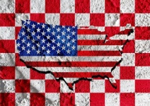 USA Map And Flag On Cement Wall Texture