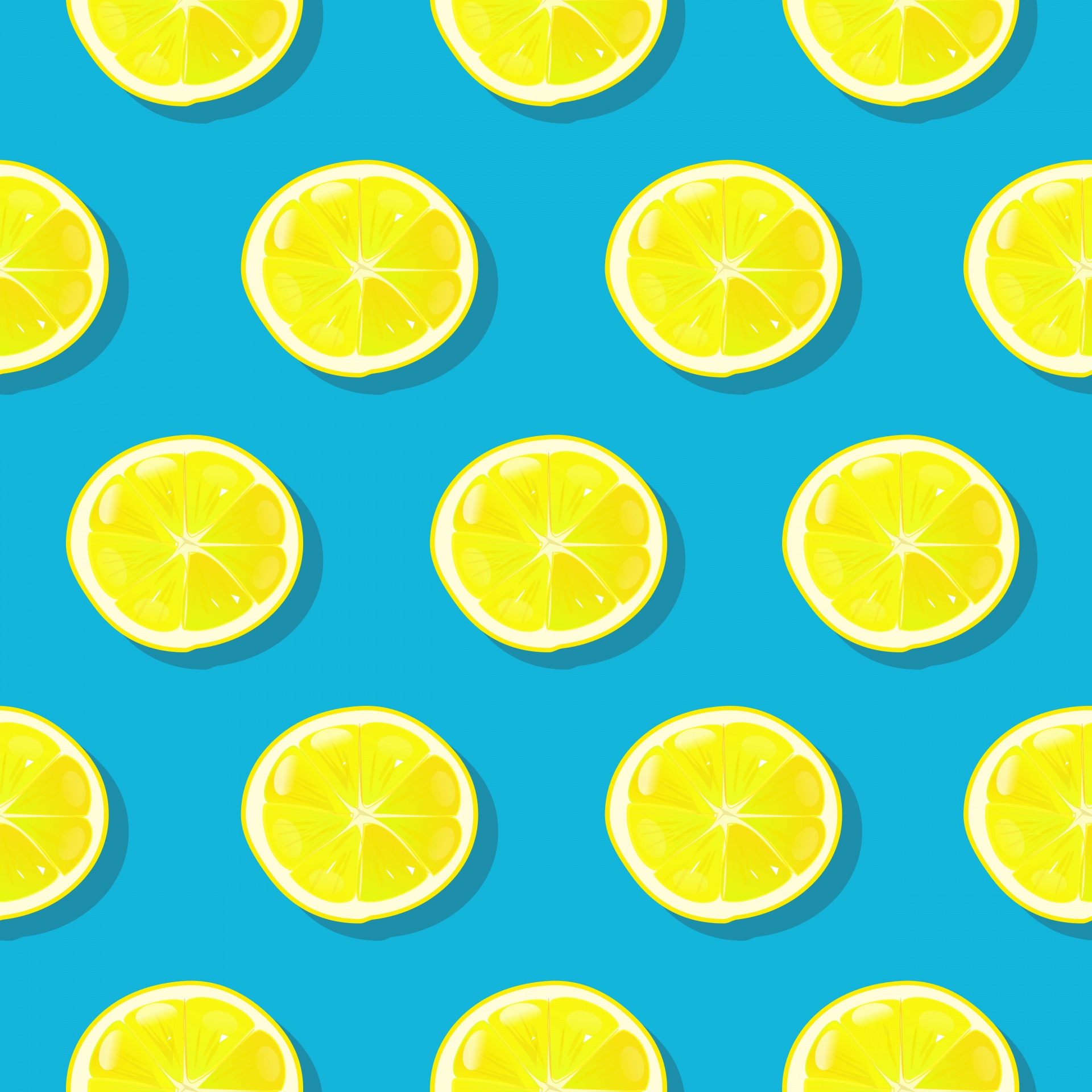 Yellow lemon slices on blue background seamless pattern wallpaper