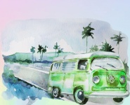 Vintage VW Bus Travel Poster