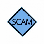 SCAM Black Stamp Text On Blue