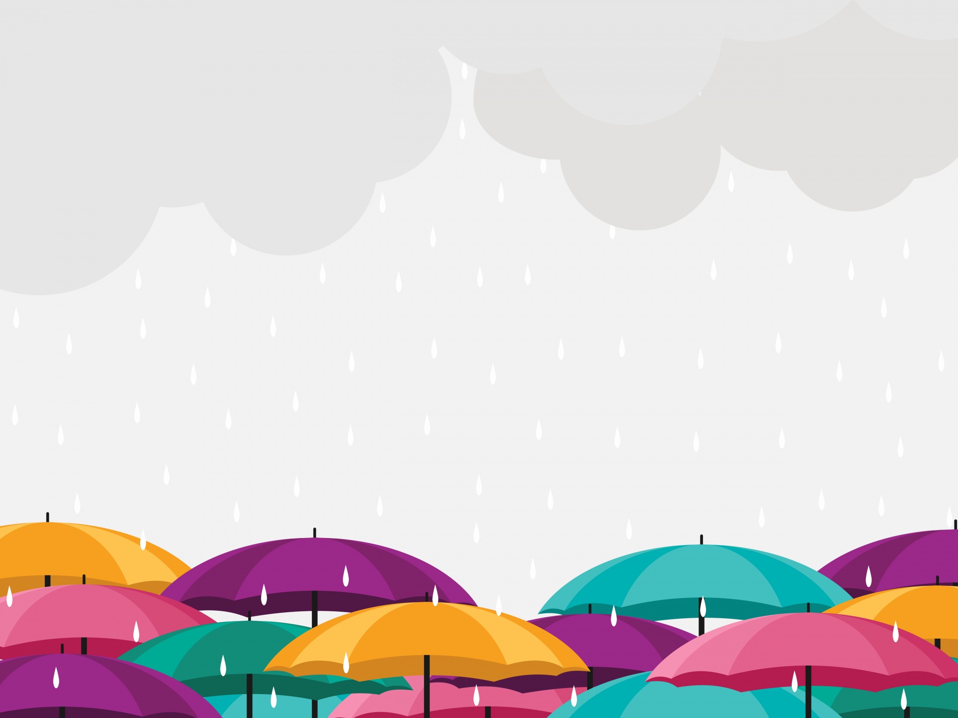 Colorful Umbrellas In Rain