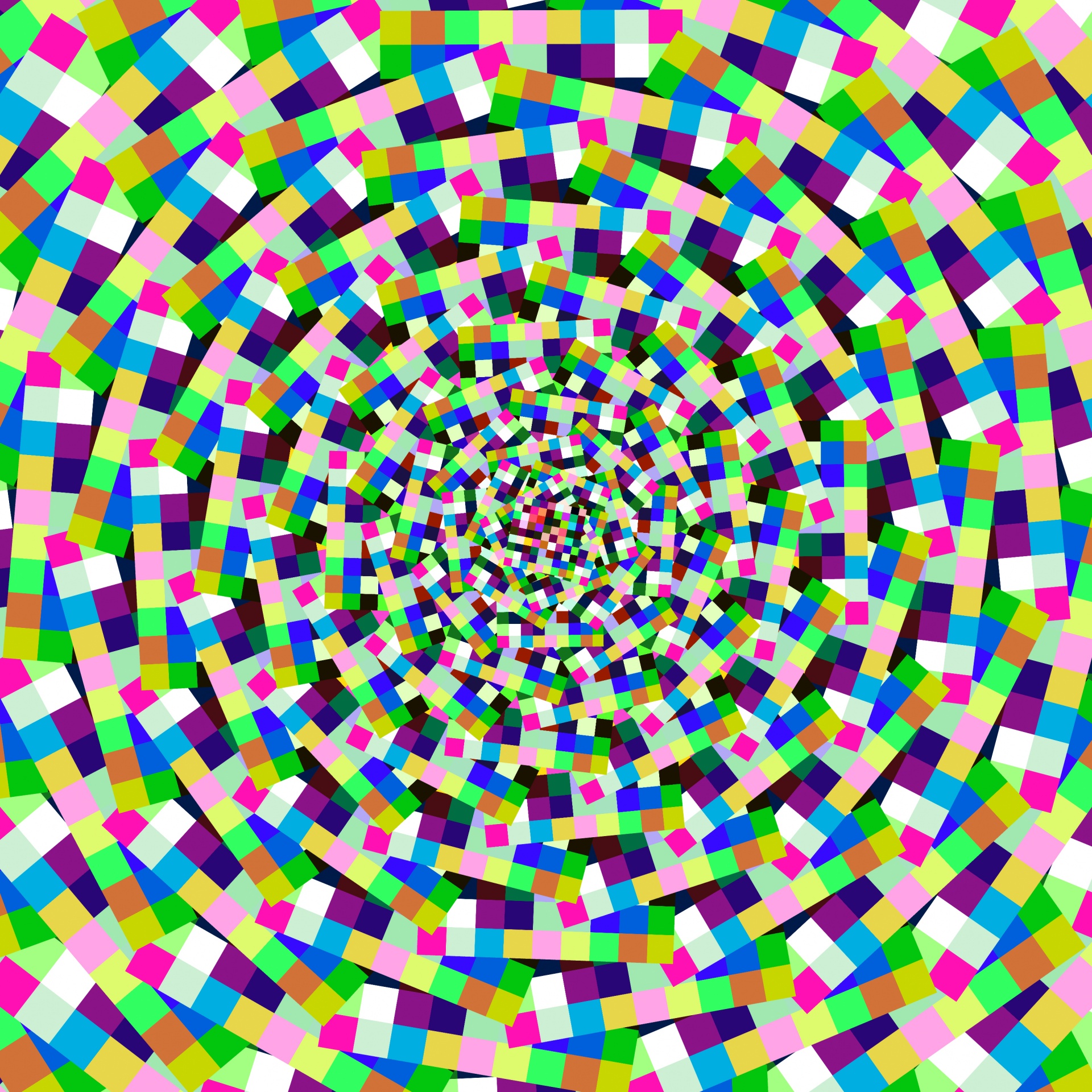 colorful tiny squares spiraling into infinity