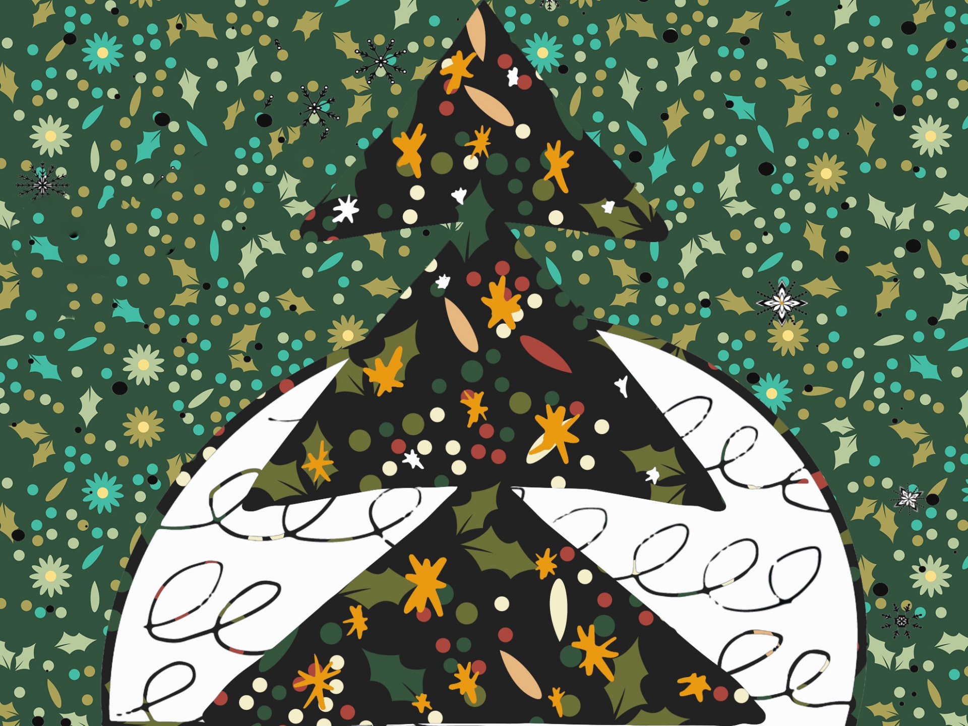 Modern art Christmas tree with Christmas holly and plants background