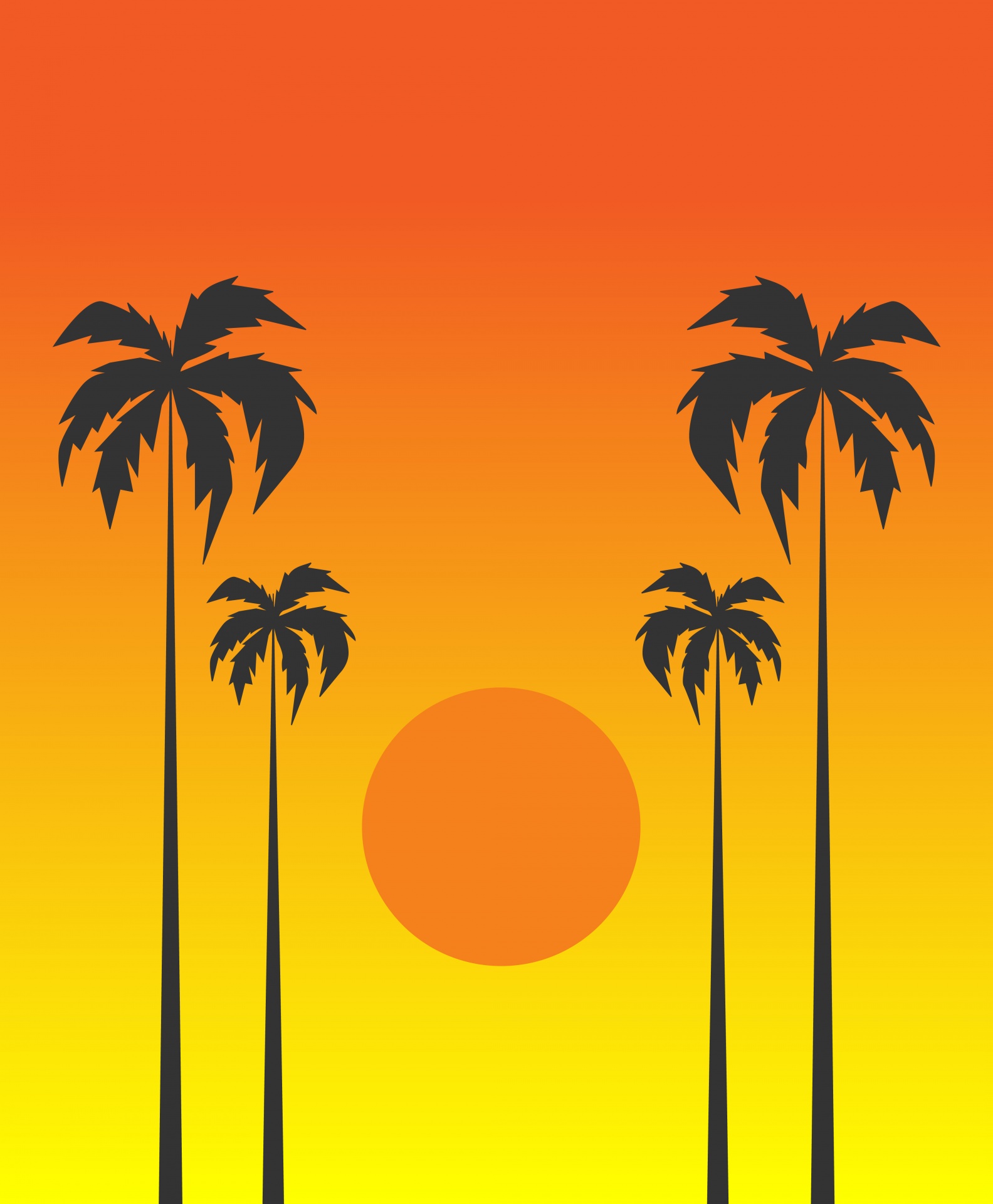 Silhouette of palm trees against tropical orange sky sunset