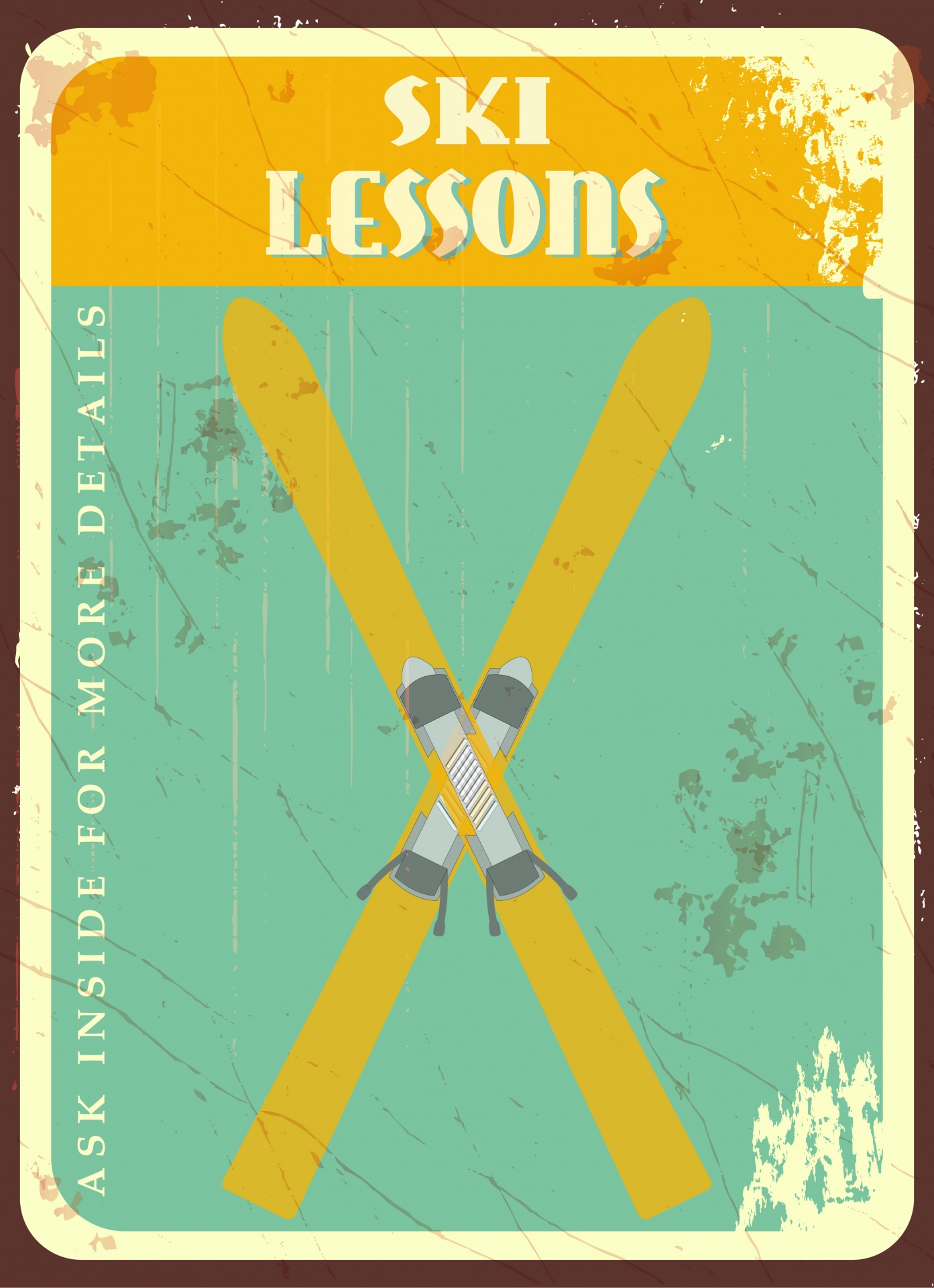 Skiing Lessons Vintage Sign
