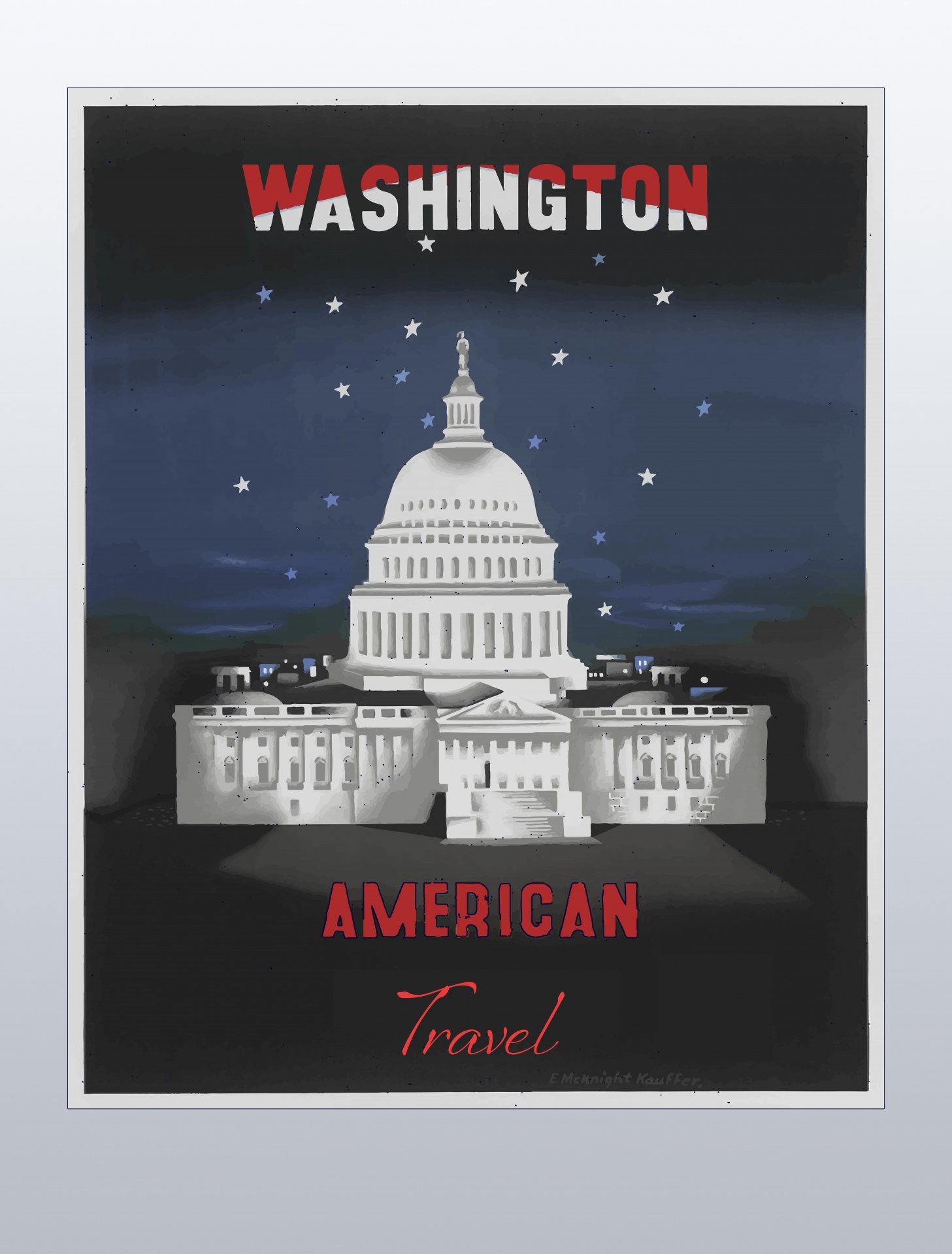 Vintage Travel poster, Washington DC capitol building