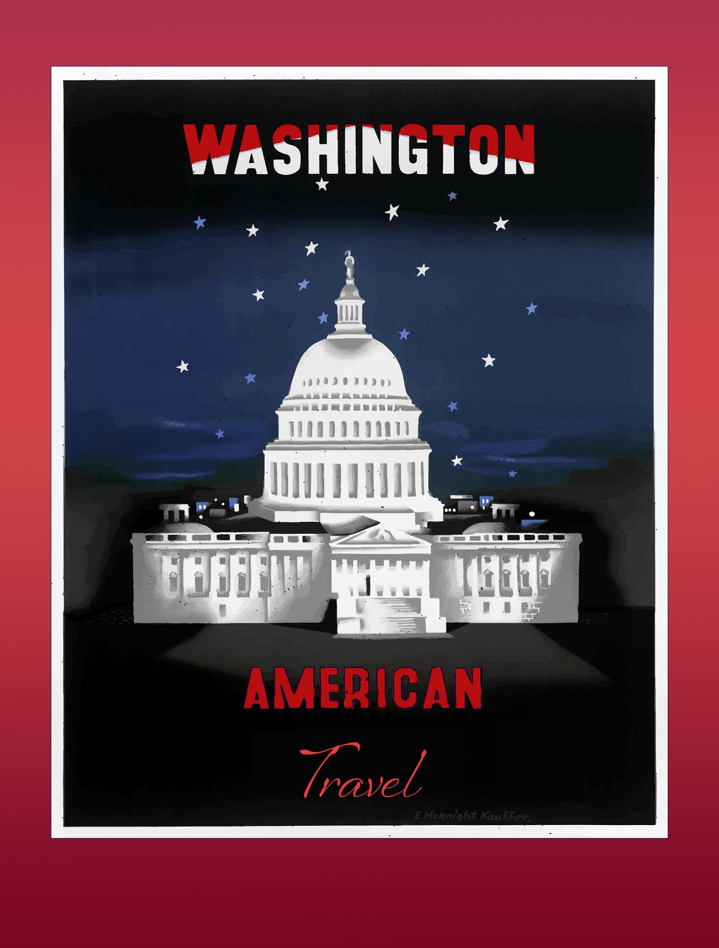 Vintage Travel poster, Washington DC capitol building
