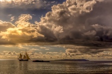 Beautiful Sunset With Ship
