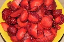 Chopped Strawberries In Yellow Bowl