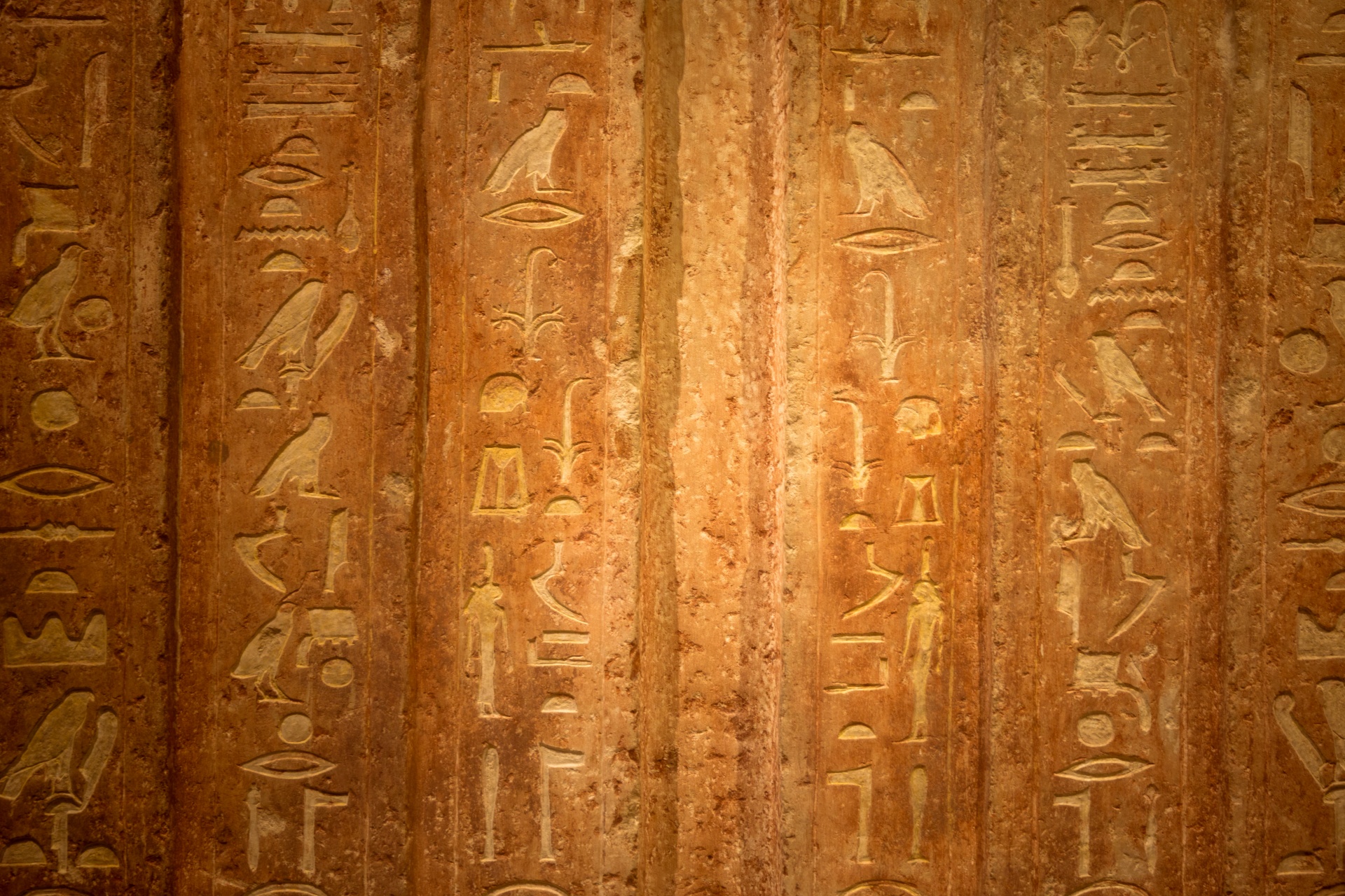 Hieroglyphs background on brown wall