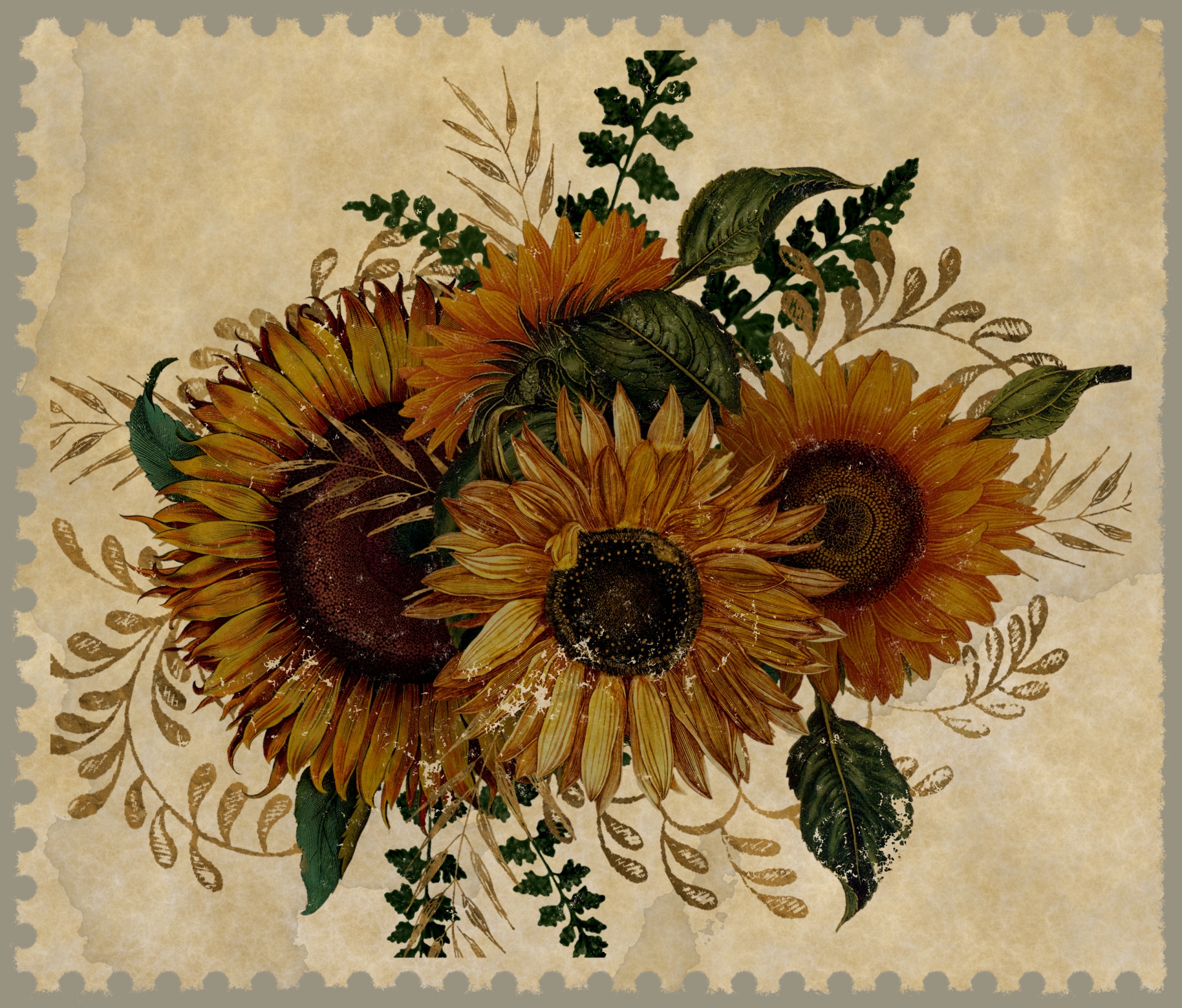 Vintage Sunflower Stamp Free Stock Photo - Public Domain Pictures