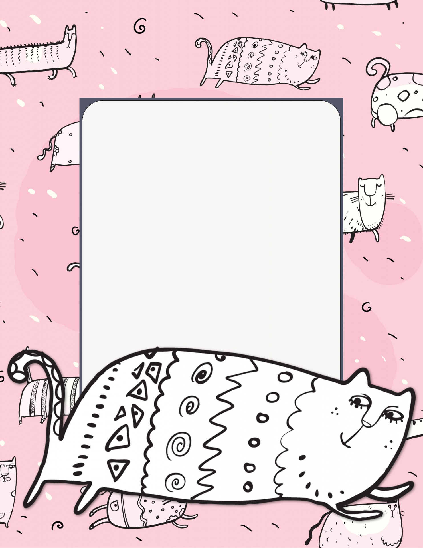 blank square for your message framed by cartoon cats with a cute cat cartoon cross the bottom