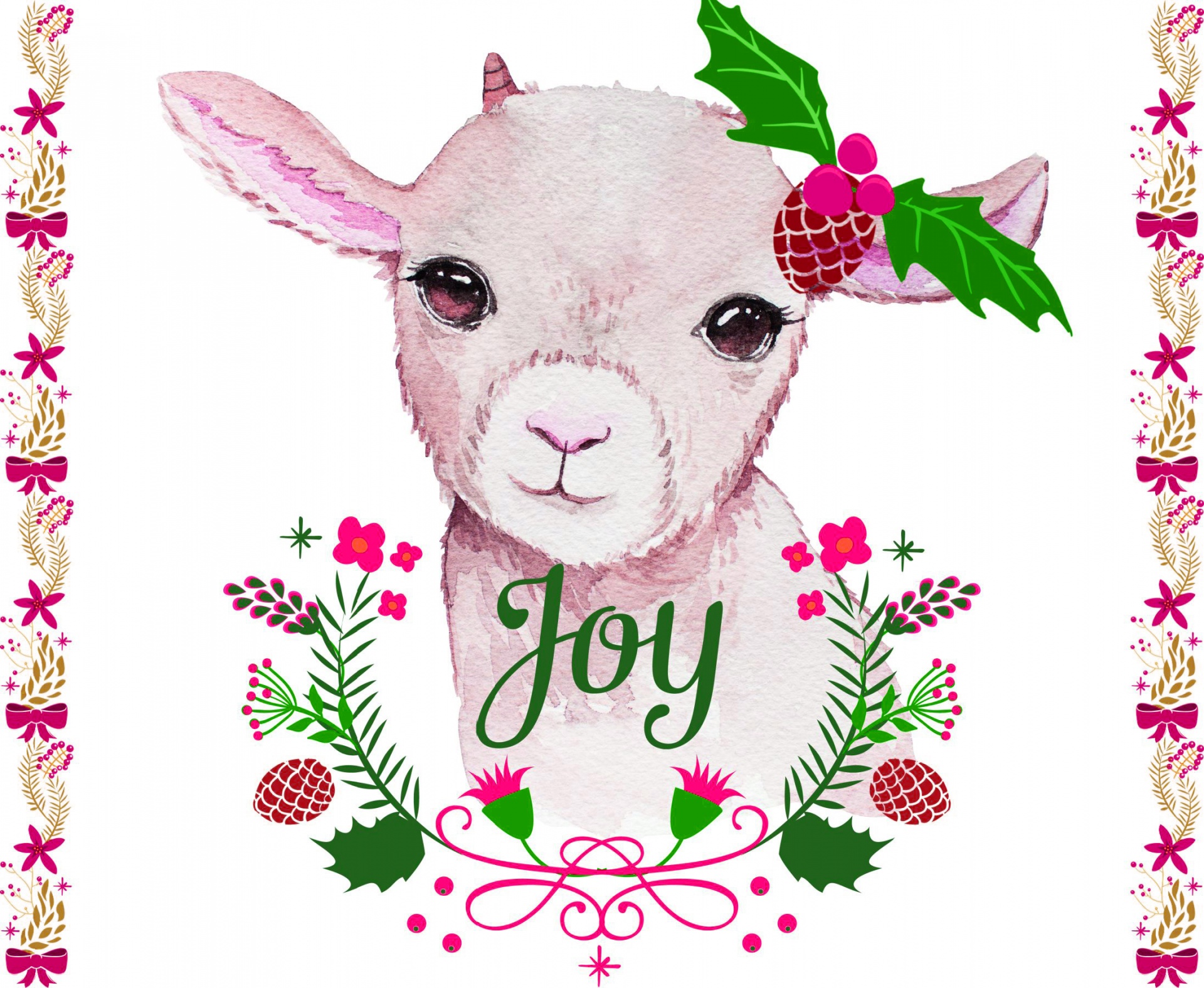 darling baby goat watercolor art with words JOY